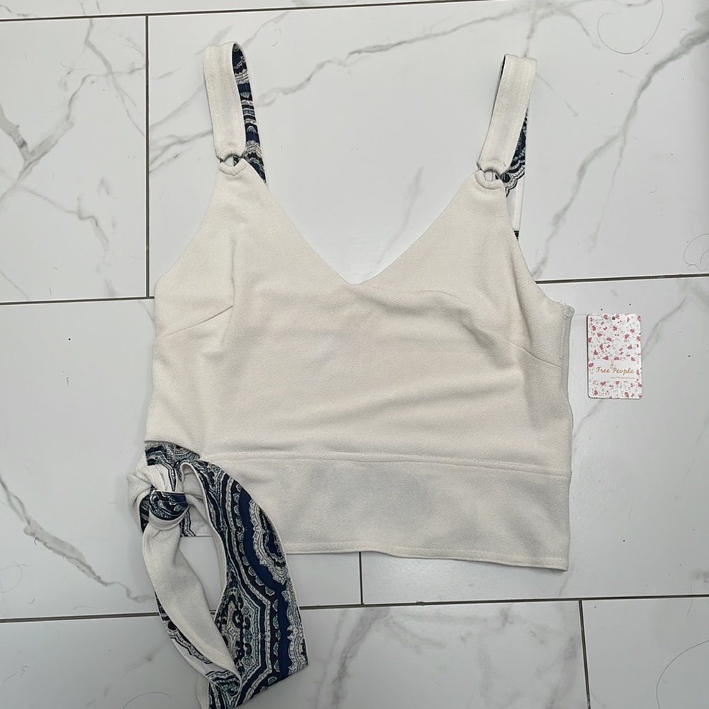 Free people NWT Paisley Pop Tank Ivory Side Tie Sleeveless Size Large New